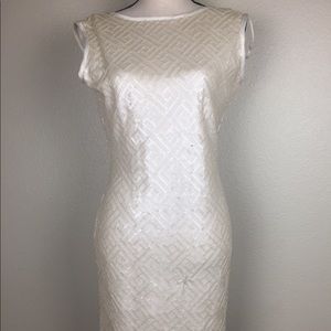Metallic Pearl White Sequin Cocktail Party Dress